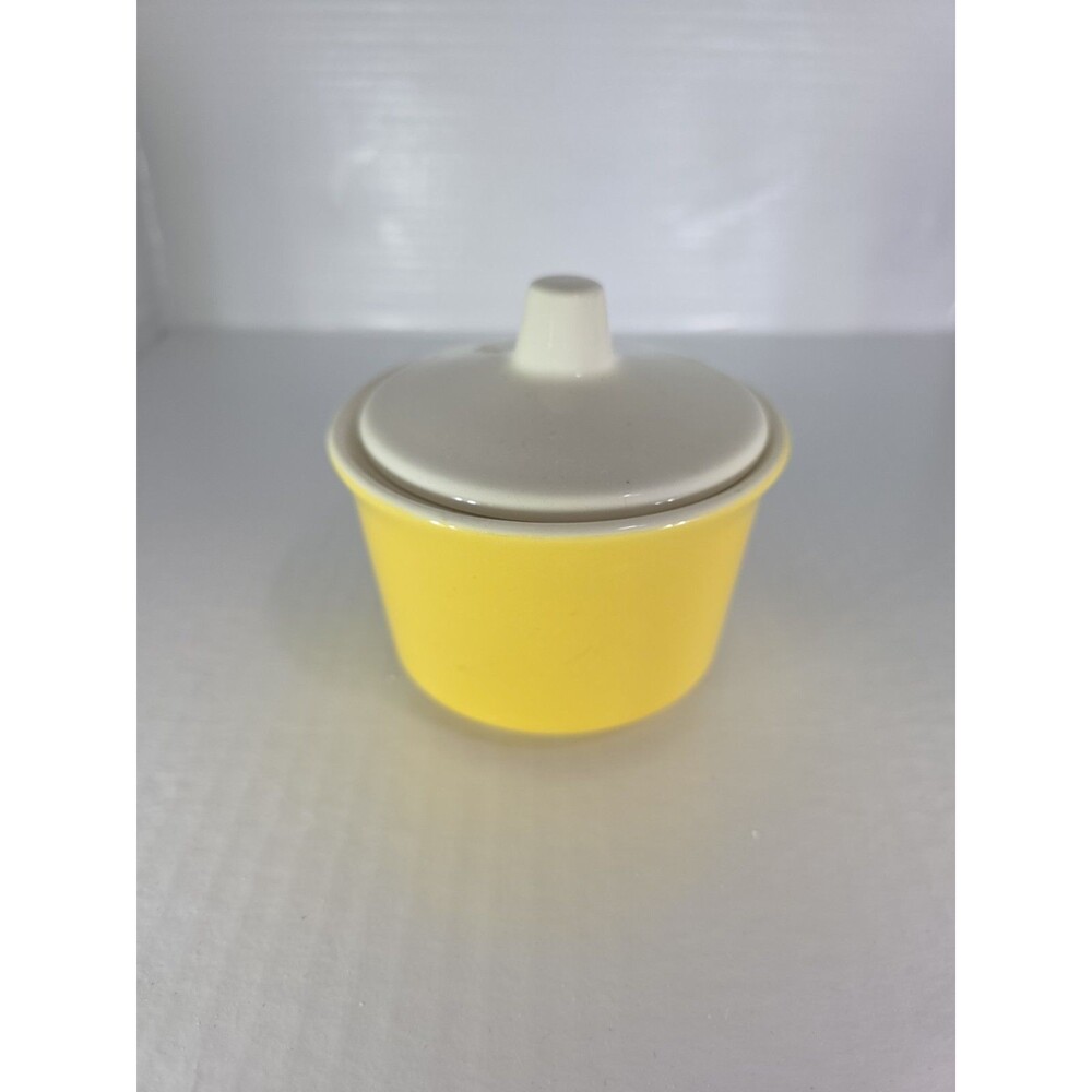 VTG California Pottery Mid Century Modern Yellow/Cream Glazed Pottery Sugar Bowl
